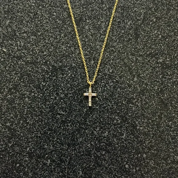 Women Baguette Crystal Gold Finish Cross 17 inches Necklace - Picture 3 of 4
